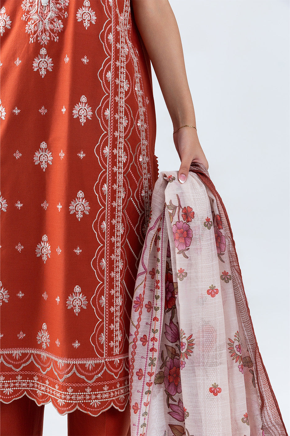 3 PIECE EMBROIDERED LAWN SUIT-RUSTIC WOOD (UNSTITCHED)