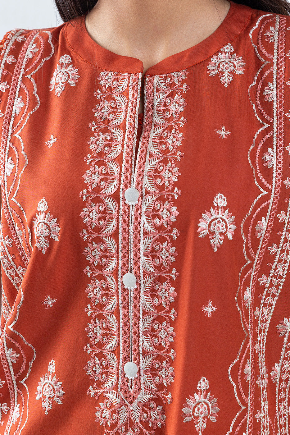 3 PIECE EMBROIDERED LAWN SUIT-RUSTIC WOOD (UNSTITCHED)