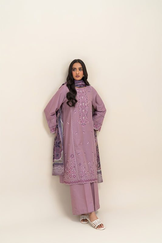 3 PIECE EMBROIDERED LAWN SUIT-FLORAL MUSK (UNSTITCHED)