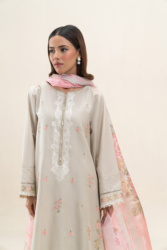 3 PIECE EMBROIDERED LAWN SUIT-PISTACHIO PINK (UNSTITCHED)