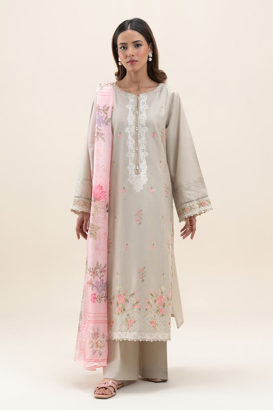 3 PIECE EMBROIDERED LAWN SUIT-PISTACHIO PINK (UNSTITCHED)