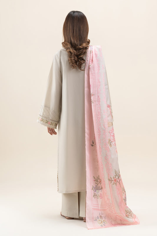 3 PIECE EMBROIDERED LAWN SUIT-PISTACHIO PINK (UNSTITCHED)