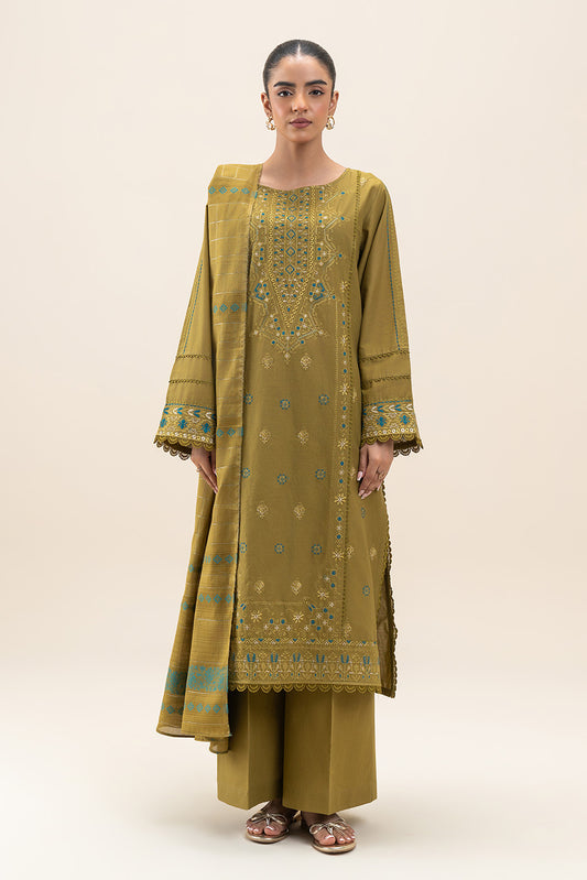 3 PIECE EMBROIDERED LAWN SUT-OLIVE FERN (UNSTITCHED)
