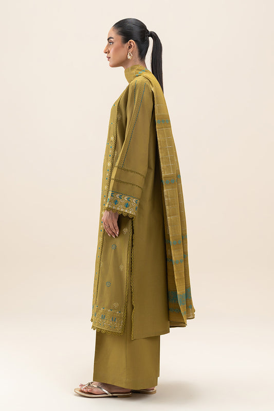 3 PIECE EMBROIDERED LAWN SUT-OLIVE FERN (UNSTITCHED)