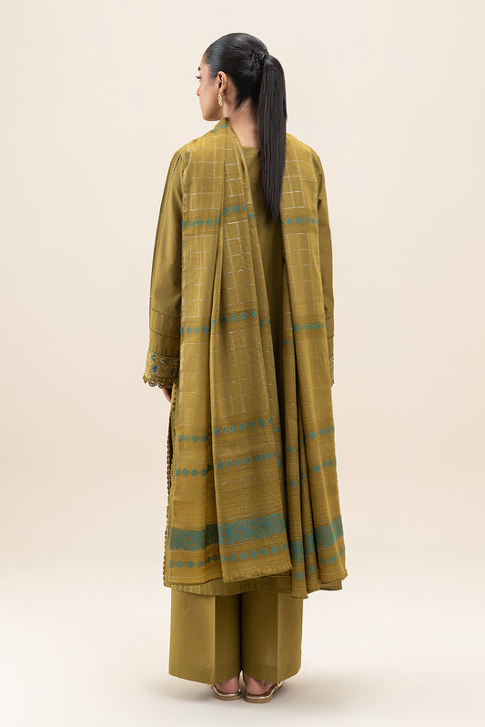 3 PIECE EMBROIDERED LAWN SUT-OLIVE FERN (UNSTITCHED)