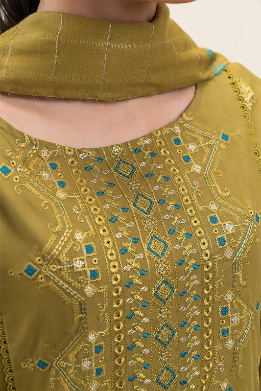 3 PIECE EMBROIDERED LAWN SUT-OLIVE FERN (UNSTITCHED)