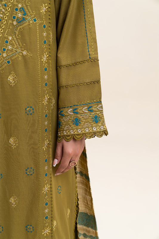 3 PIECE EMBROIDERED LAWN SUT-OLIVE FERN (UNSTITCHED)
