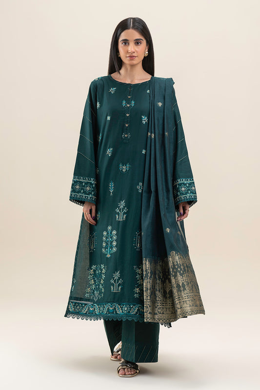 3 PIECE EMBROIDERED LAWN SUIT-TUCSON TEAL (UNSTITCHED)