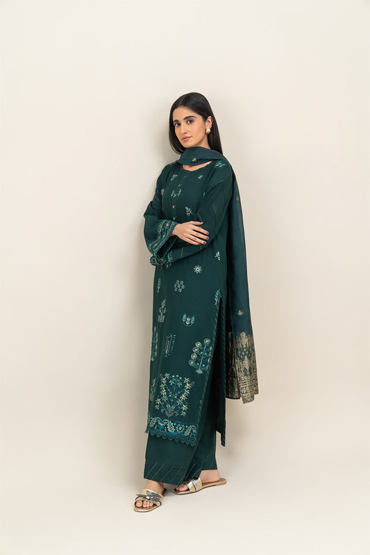 3 PIECE EMBROIDERED LAWN SUIT-TUCSON TEAL (UNSTITCHED)