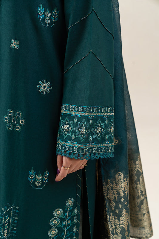 3 PIECE EMBROIDERED LAWN SUIT-TUCSON TEAL (UNSTITCHED)