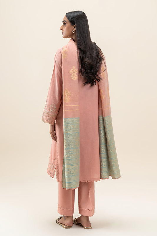 3 PIECE EMBROIDERED LAWN SUIT-CORAL MUSK (UNSTITCHED)