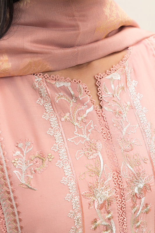 3 PIECE EMBROIDERED LAWN SUIT-CORAL MUSK (UNSTITCHED)