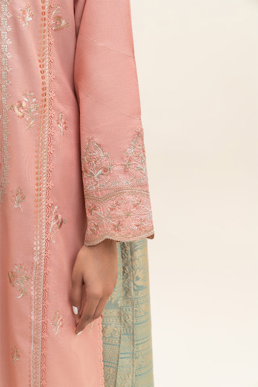 3 PIECE EMBROIDERED LAWN SUIT-CORAL MUSK (UNSTITCHED)