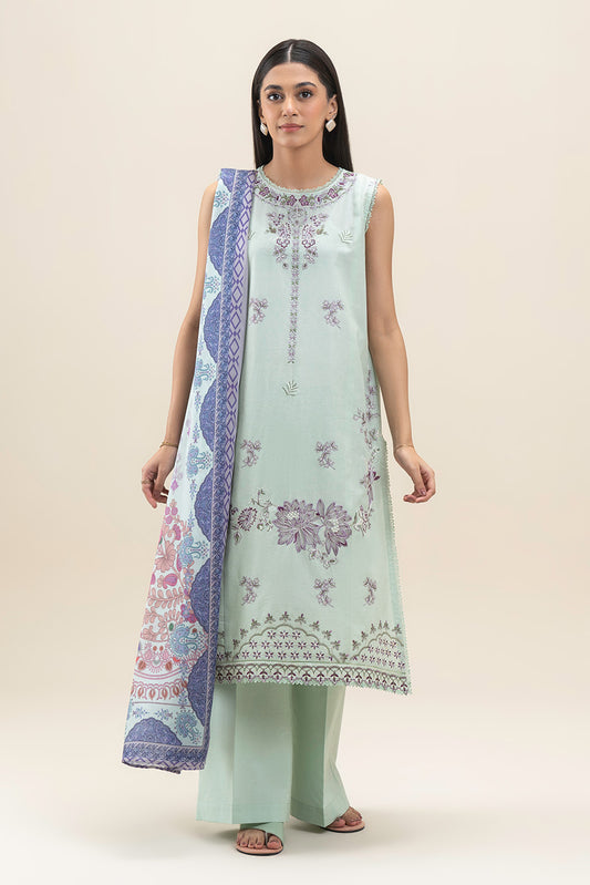 3 PIECE EMBROIDERED LAWN SUIT-MINT GLINT (UNSTITCHED)