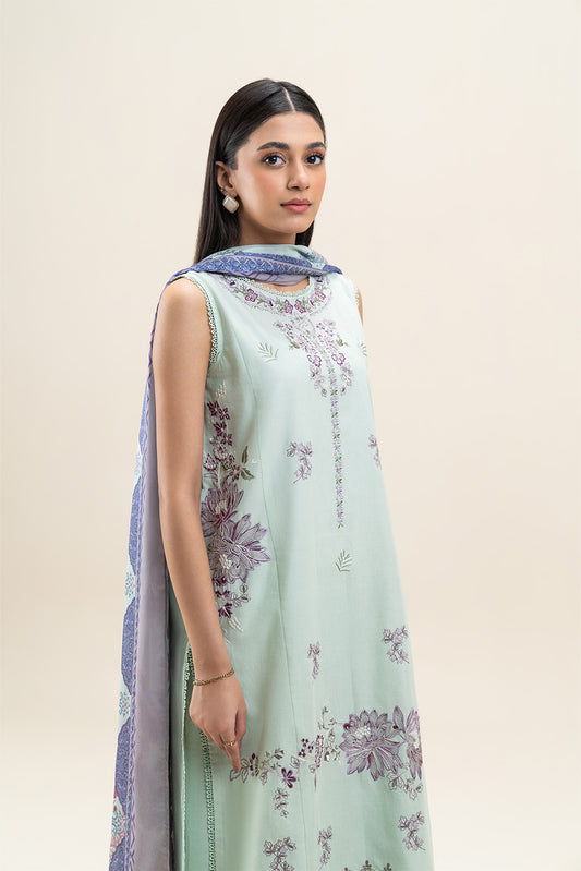 3 PIECE EMBROIDERED LAWN SUIT-MINT GLINT (UNSTITCHED)