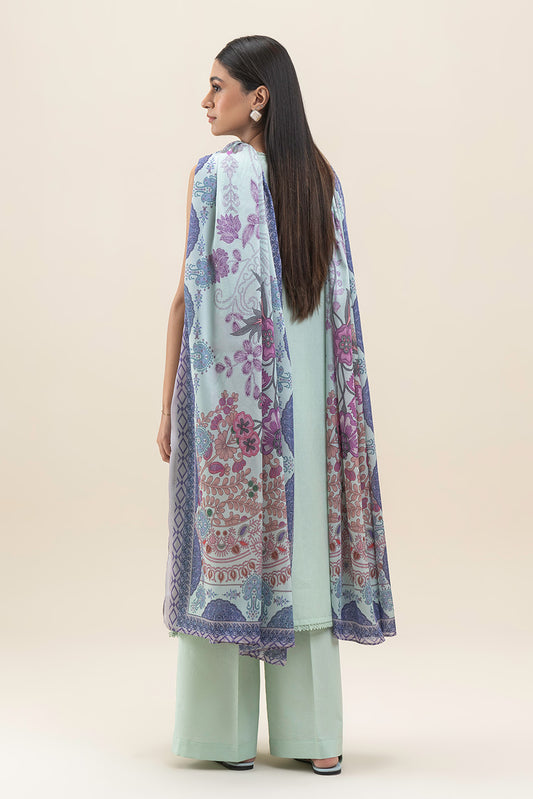 3 PIECE EMBROIDERED LAWN SUIT-MINT GLINT (UNSTITCHED)