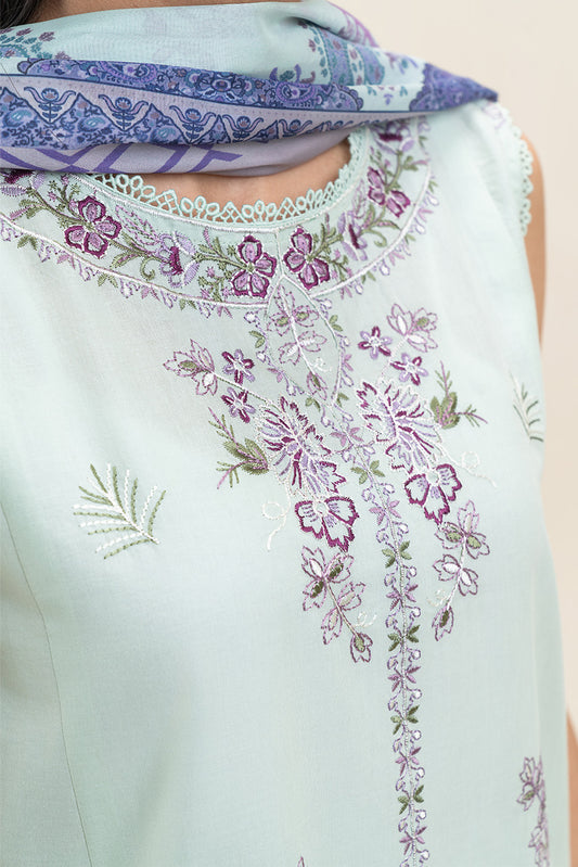 3 PIECE EMBROIDERED LAWN SUIT-MINT GLINT (UNSTITCHED)