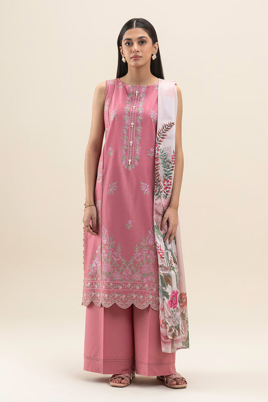 3 PIECE EMBROIDERED LAWN SUIT-FLORAL BLUSH (UNSTITCHED)