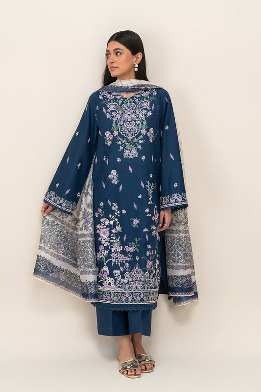 3 PIECE EMBROIDERED LAWN SUIT-ROYAL ORCHID (UNSTITCHED)