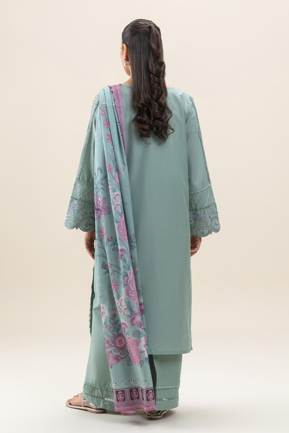 3 PIECE EMBROIDERED LAWN SUIT-PISTACHIO PINK (UNSTITCHED)