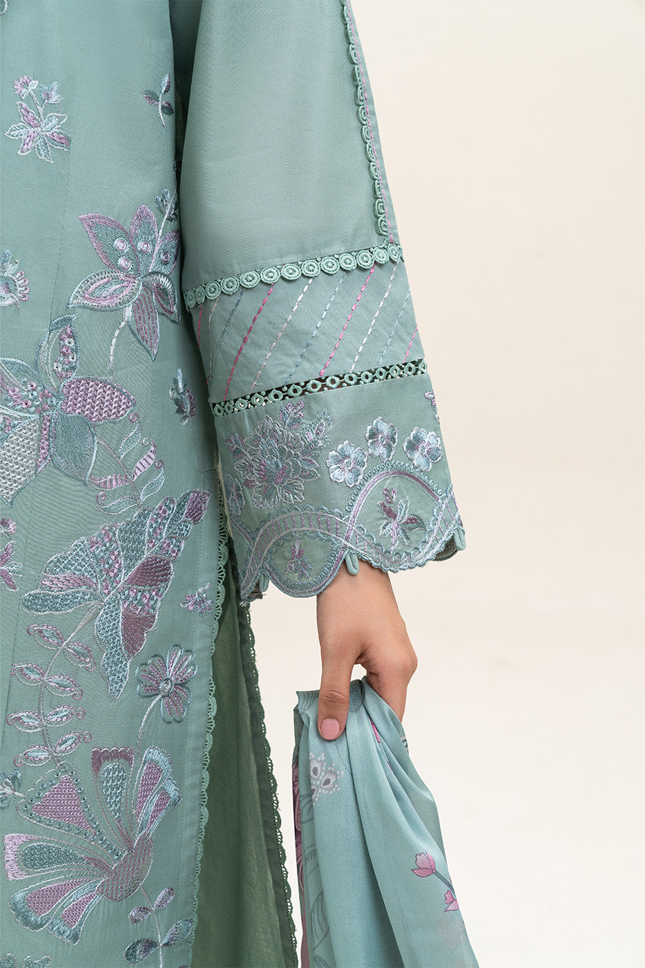 3 PIECE EMBROIDERED LAWN SUIT-PISTACHIO PINK (UNSTITCHED)