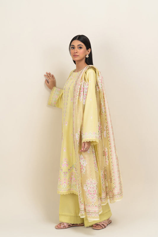 3 PIECE EMBROIDERED LAWN SUIT-LIME GLAM (UNSTITCHED)
