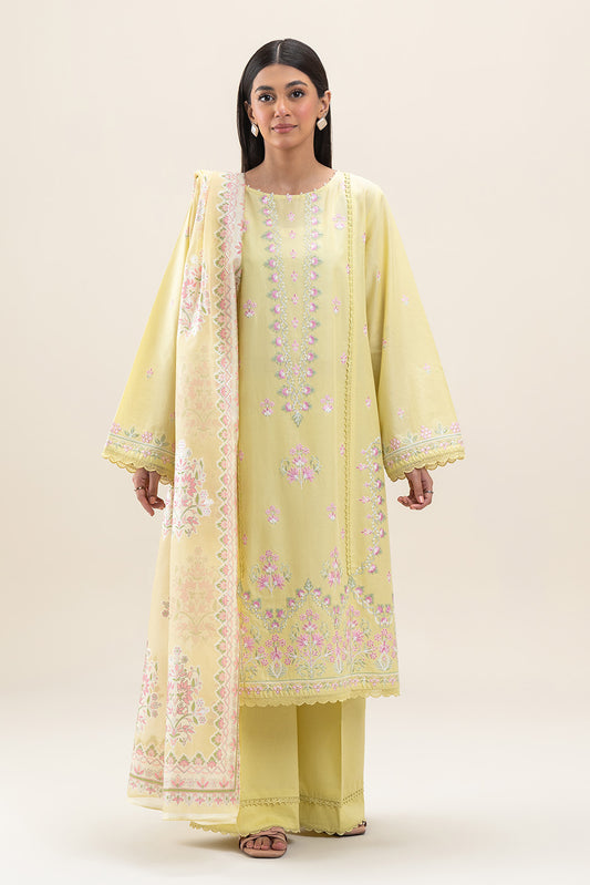 3 PIECE EMBROIDERED LAWN SUIT-LIME GLAM (UNSTITCHED)