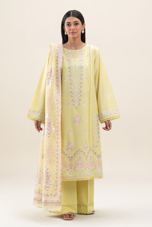 3 PIECE EMBROIDERED LAWN SUIT-LIME GLAM (UNSTITCHED)