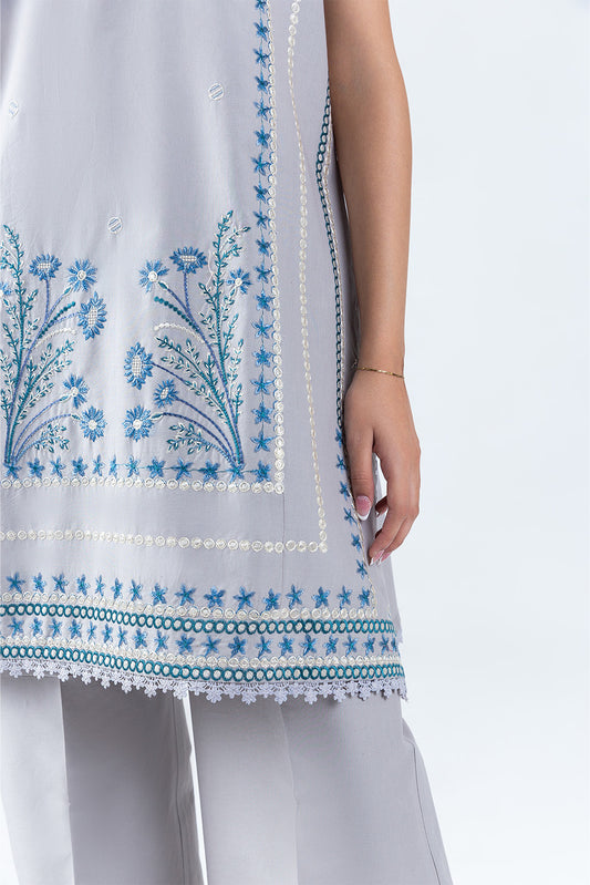 2 PIECE EMBROIDERED LAWN SUIT-GRAPHITE BLUE (UNSTITCHED)