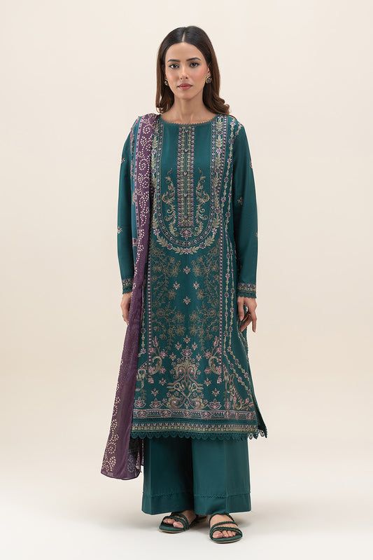 3 PIECE EMBROIDERED  SUIT-ORNATE TEAL (UNSTITCHED)