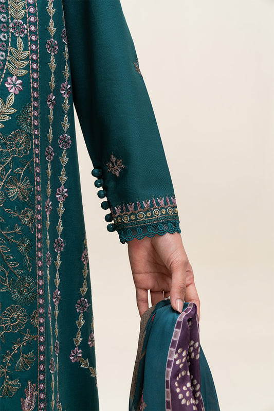 3 PIECE EMBROIDERED  SUIT-ORNATE TEAL (UNSTITCHED)