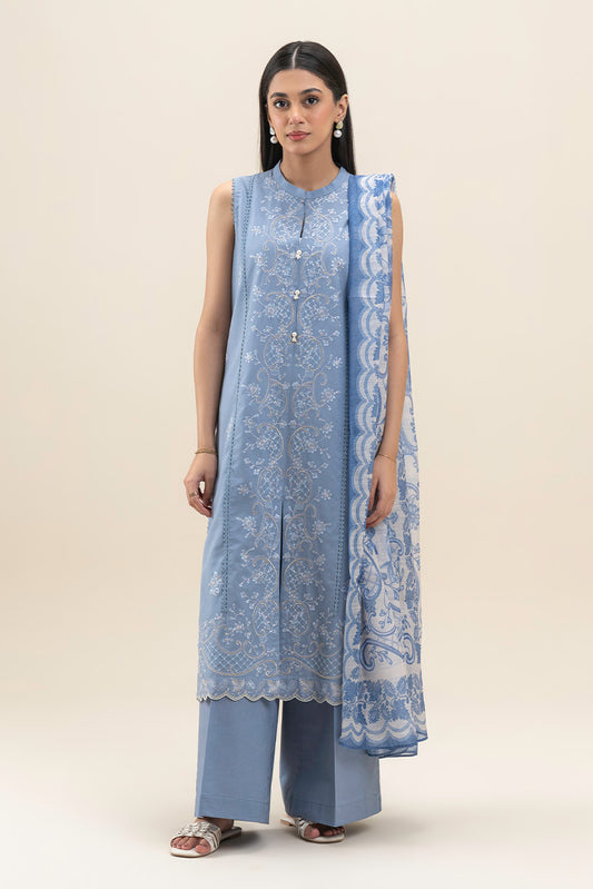 3 PIECE EMBROIDERED LAWN SUIT-SHELL BLISS (UNSTITCHED)