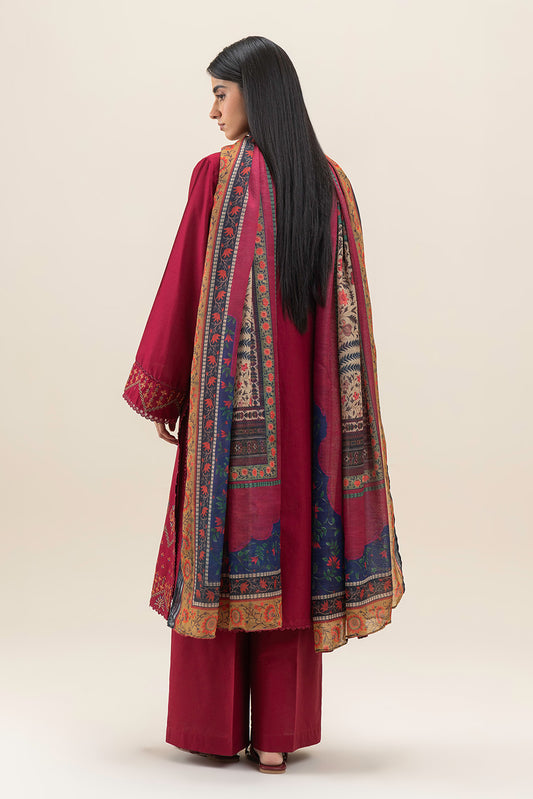 3 PIECE EMBROIDERED LAWN SUIT-RUBY RED (UNSTITCHED)