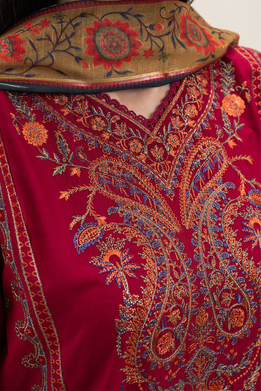 3 PIECE EMBROIDERED LAWN SUIT-RUBY RED (UNSTITCHED)