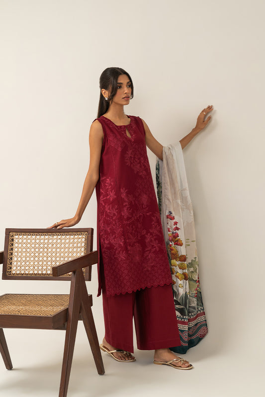 3 PIECE EMBROIDERED LAWN SUIT-PERSIAN PLUM (UNSTITCHED)