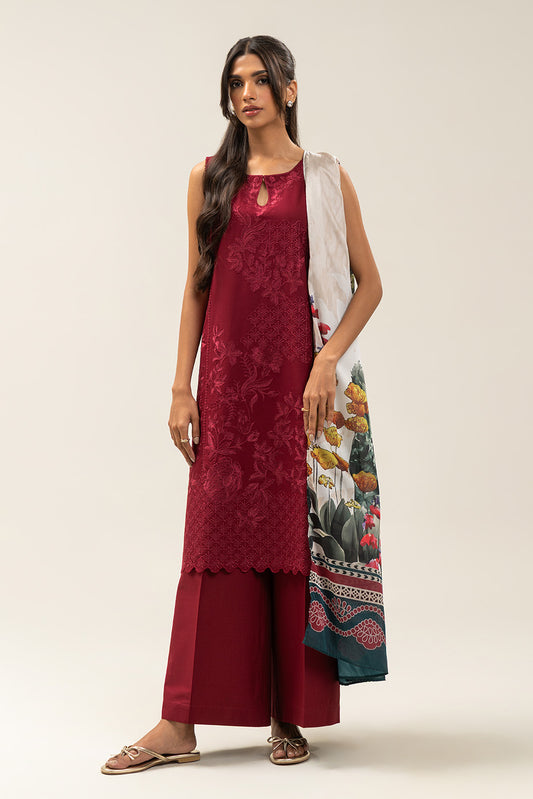 3 PIECE EMBROIDERED LAWN SUIT-PERSIAN PLUM (UNSTITCHED)
