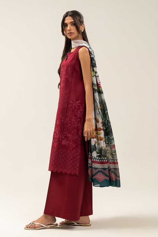 3 PIECE EMBROIDERED LAWN SUIT-PERSIAN PLUM (UNSTITCHED)