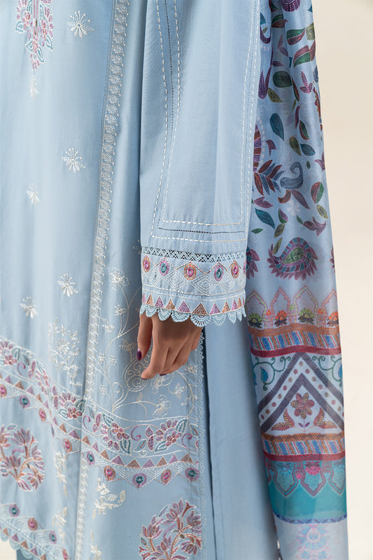 3 PIECE EMBROIDERED LAWN SUIT-CAROLINA BLUE (UNSTITCHED)