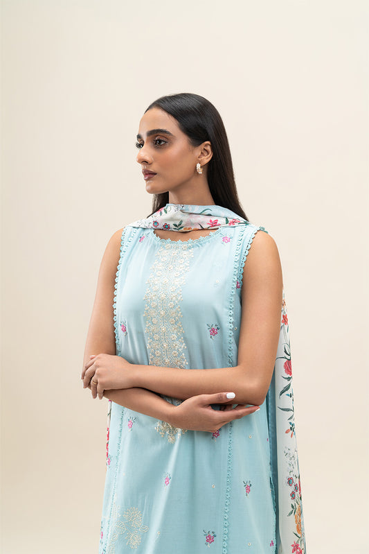 3 PIECE EMBROIDERED LAWN SUIT-FLORA SHELL (UNSTITCHED)