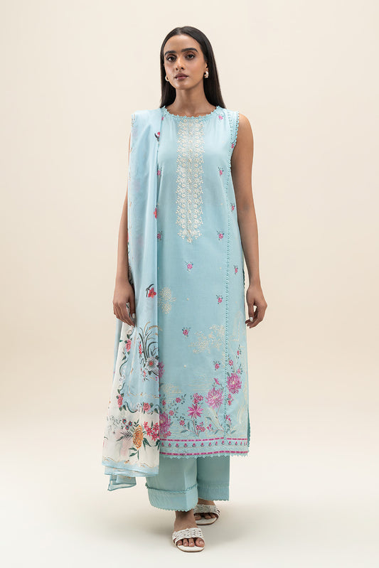 3 PIECE EMBROIDERED LAWN SUIT-FLORA SHELL (UNSTITCHED)