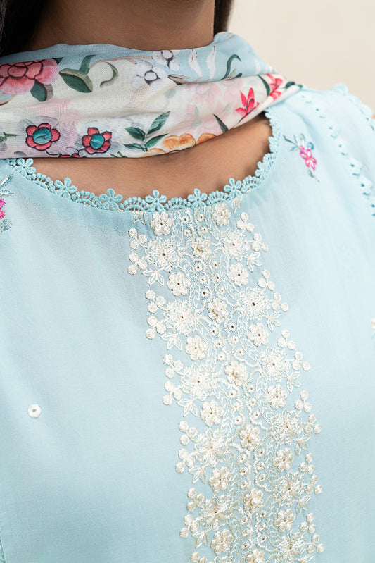 3 PIECE EMBROIDERED LAWN SUIT-FLORA SHELL (UNSTITCHED)