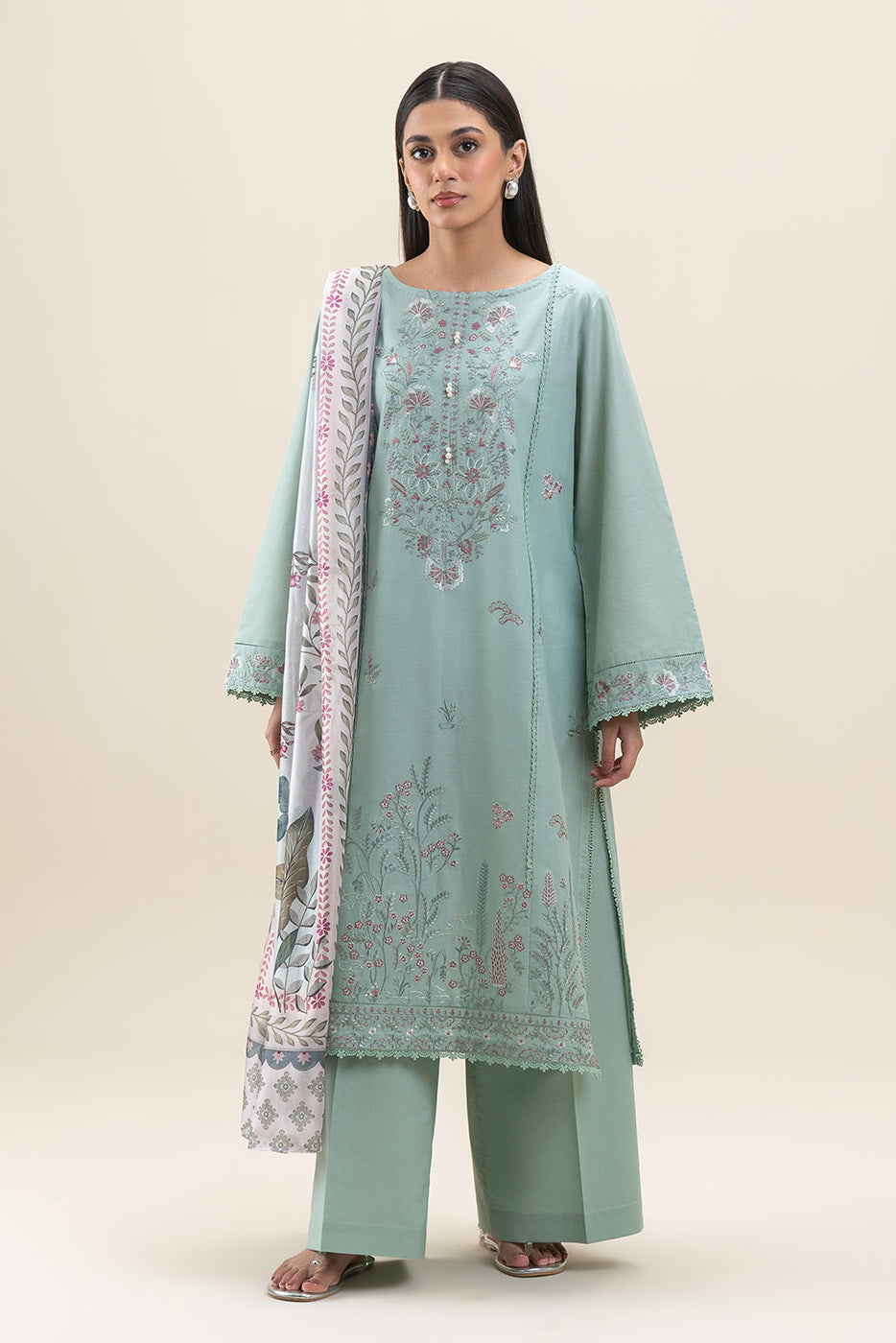 3 PIECE EMBROIDERED LAWN SUIT-AQUA BLOOM (UNSTITCHED)