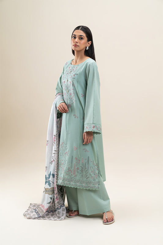 3 PIECE EMBROIDERED LAWN SUIT-AQUA BLOOM (UNSTITCHED)