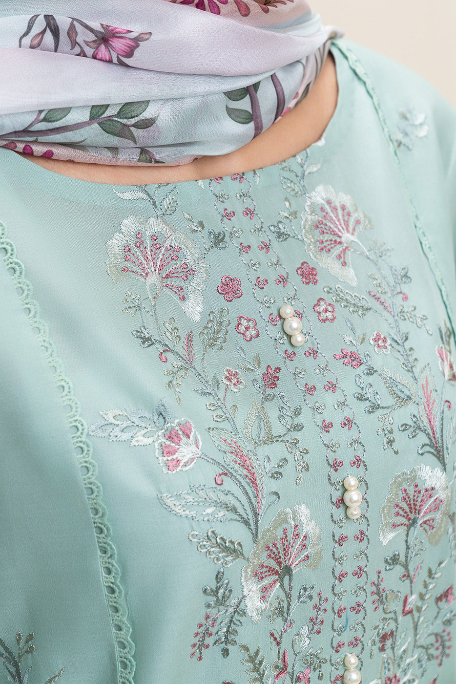 3 PIECE EMBROIDERED LAWN SUIT-AQUA BLOOM (UNSTITCHED)