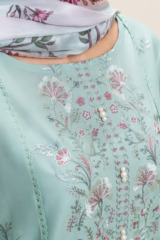 3 PIECE EMBROIDERED LAWN SUIT-AQUA BLOOM (UNSTITCHED)