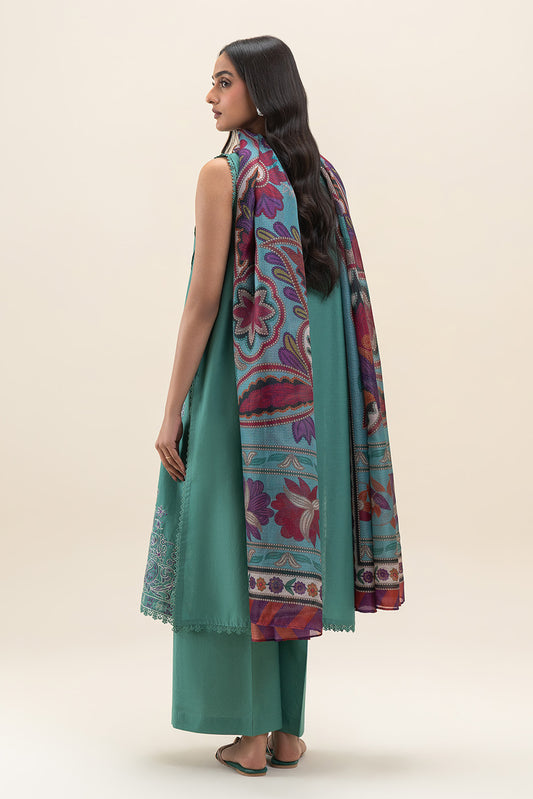 3 PIECE EMBROIDERED LAWN SUIT-VIBRANT SPRUCE (UNSTITCHED)