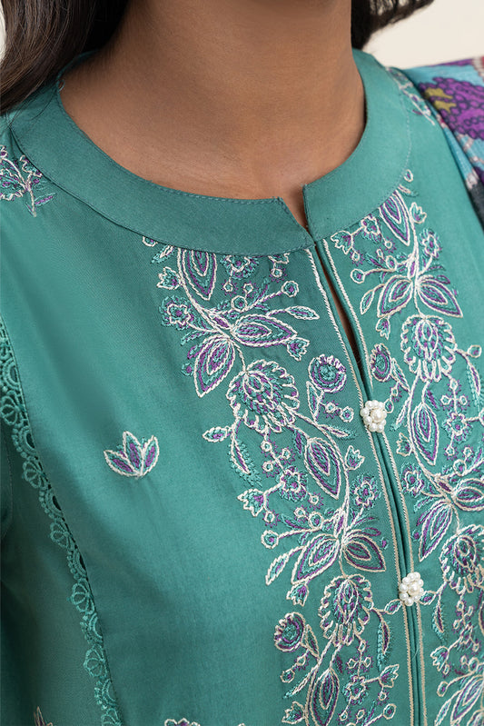 3 PIECE EMBROIDERED LAWN SUIT-VIBRANT SPRUCE (UNSTITCHED)