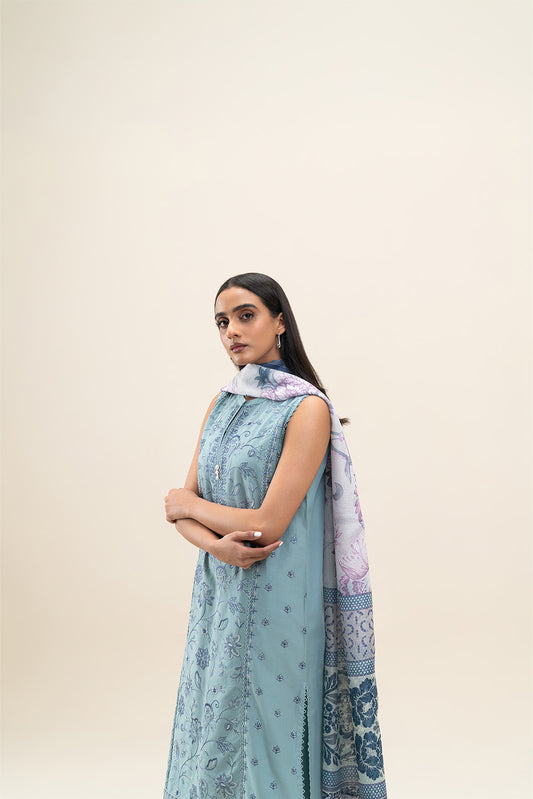 3 PIECE EMBROIDERED LAWN SUIT-CAROLINA PEARL (UNSTITCHED)