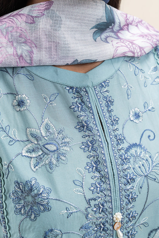 3 PIECE EMBROIDERED LAWN SUIT-CAROLINA PEARL (UNSTITCHED)
