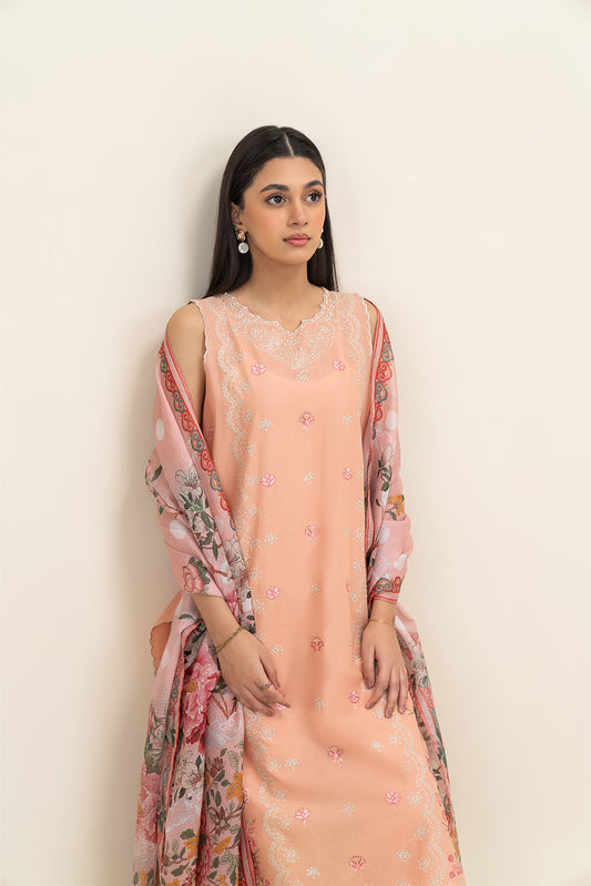 3 PIECE EMBROIDERED LAWN SUIT-PEACH GLAM (UNSTITCHED)